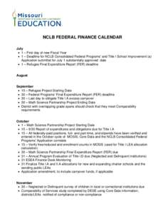 NCLB Consolidated Federal Finance Calendar