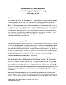 Draft Meeting Summary | May 24, 2012 Housatonic River Status Report Public Meeting, Lenox Memorial Middle and High School, Lenox, MA