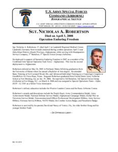 U.S. ARMY SPECIAL FORCES COMMAND (AIRBORNE) BIOGRAPHICAL SKETCH U.S. ARMY SPECIAL OPERATIONS COMMAND PUBLIC AFFAIRS OFFICE FORT BRAGG, NC[removed][removed]http://news.soc.mil