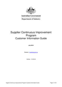 Supplier Continuous Improvement Program Customer Information Guide