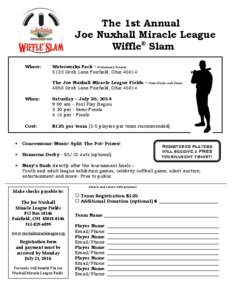 The 1st Annual Joe Nuxhall Miracle League Wiffle® Slam Where:  Waterworks Park – Preliminary Rounds