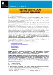 INCIDENT REPORTING  REMOTE HEALTH ATLAS – Section 26: WH&S REMOTE HEALTH ATLAS INCIDENT REPORTING