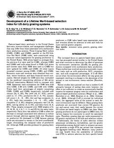 J. Dairy Sci. 97:4568–4578 http://dx.doi.org[removed]jds[removed] © American Dairy Science Association®, 2014. Development of a Lifetime Merit-based selection index for US dairy grazing systems