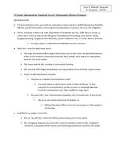 Scott J. Mandel’s Remarks As Prepared – [removed]US Senate Appropriations Homeland Security Subcommittee Hearing Testimony Opening Remarks 