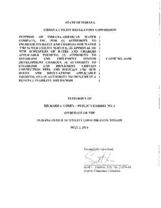 STATE OF INDIANA INDIANA UTILITY REGULATORY COMMISSION PETITION OF INDIANA-AMERICAN WATER) COMPANY, INC. FOR (1) AUTHORITY TO ) INCREASE ITS RATES AND CHARGES FOR WATER ) AND SEWER UTILITY SERVICE, (2) APPROVAL OF )