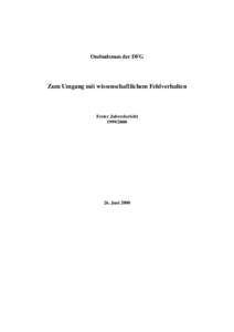 Ombudsman der DFG  Zum Umgang mit wissenschaftlichem Fehlverhalten Erster Jahresbericht