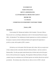 EPA: OCIR: STATEMENT OF MARCUS PEACOCK DEPUTY ADMINISTRATOR U.S. ENVIRONMENTAL PROTECTION AGENCY BEFORE THE U.S. SENATE COMMITTEE ON ENVIRONMENT AND PUBLIC WORKS