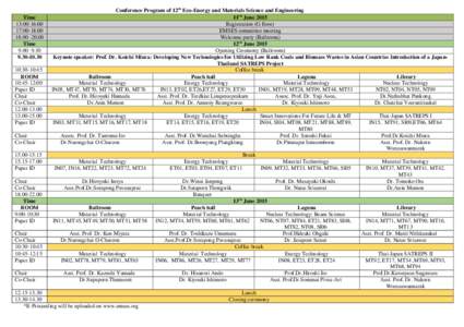 Conference Program of 12th Eco-Energy and Materials Science and Engineering Time 11th June:00-16:00 Registration (G floor) 17:00-18:00
