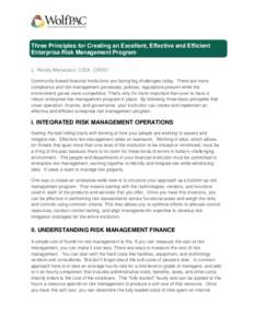 Three Principles for Creating an Excellent, Effective and Efficient Enterprise Risk Management Program L. Randy Marsicano, CISA, CRISC Community-based financial institutions are facing big challenges today. There are mor