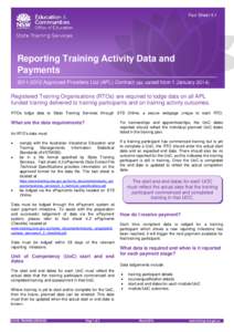 Fact Sheet 4.1 Fact Sheet X.X Reporting Training Activity Data and Payments[removed]Approved Providers List (APL) Contract (as varied from 1 January 2014)