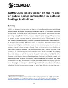      COMMUNIA  policy  paper  on  the  re­use  of  public  sector  information  in  cultural 