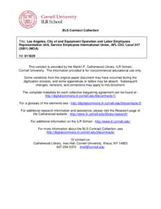 BLS Contract Collection  Title: Los Angeles, City of and Equipment Operation and Labor Employees Representation Unit, Service Employees International Union, AFL-CIO, Local[removed]MOA) K#: 811829