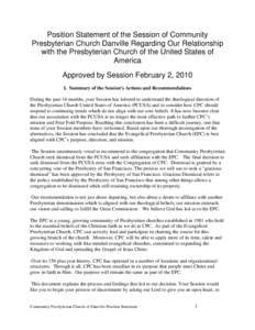 Position Statement of the Session of Community Presbyterian Church Danville Regarding Our Relationship with the Presbyterian Church of the United States of