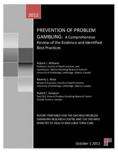 Prevention of Problem/Pathological Gambling: