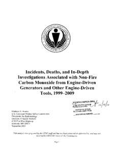 Incidents, Deaths, and In-Depth Investigations Associated with Non-Fire Carbon Monoxide from Engine-Driven Generators and Other Engine-Driven Tool, [removed]