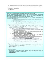 Ⅰ． INTERDICTIONS OF ILLICIT DRUGS AND FIREARMS SMUGGLING INNumber of InterdictionsSummary  【The State of Seizures of Main Illicit Drugs and Firearms etc. in 2013】