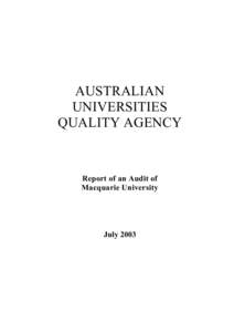 AUSTRALIAN UNIVERSITIES QUALITY AGENCY Report of an Audit of Macquarie University