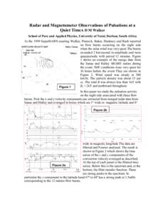 Radar and Magnetometer Observations of Pulsations at a Quiet TimeA D M Walker School of Pure and Applied Physics, University of Natal, Durban, South Africa At the 1999 SuperDARN meeting Walker, Pinnock, Baker, Dudeney an