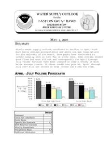 WATER SUPPLY OUTLOOK for the NOAA  EASTERN GREAT BASIN