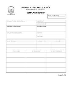 UNITED STATES CAPITOL POLICE Washington, D.C[removed]COMPLAINT REPORT CP Form 536 Rev[removed]