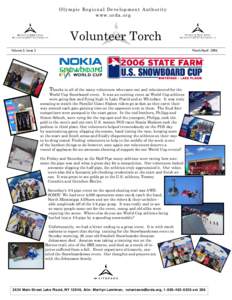 Olympic Regional Development Authority www.orda.org Volunteer Torch Volume 3, Issue 2