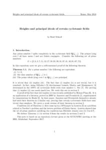 Heights and principal ideals of certain cyclotomic fields.  Rome, May 2018 Heights and principal ideals of certain cyclotomic fields by Ren´e Schoof