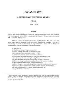 O CAMELOT ! A MEMOIR OF THE MURA YEARS* F.T.Cole