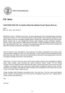 Institut Teknologi Bandung  ITB | News LEGO ERGO SCIO ITB: Tumbuhkan Minat Baca Melalui Konten Bacaan Bermutu najma Rabu, 29 - April, 00:32:45