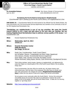 Office of Councilmember Myrtle Cole City of San Diego Fourth Council District  MEDIA ADVISORY