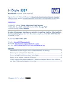 H-Diplo | ISSF Roundtable, Volume XI, NoA production of H-Diplo with the journals Security Studies, International Security, Journal of Strategic Studies, and the International Studies Association’s Security 