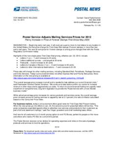 Microsoft Word[removed]Postal Service Adjusts Mailing Services Prices for 2012.doc