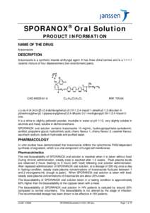 SPORANOX Oral Solution PRODUCT INFORMATION NAME OF THE DRUG Itraconazole