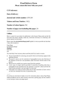 Proof Delivery Form Please return this form with your proof CUP reference: Date of delivery: Journal and Article number: UTI 245 Volume and Issue Number: 19(2)