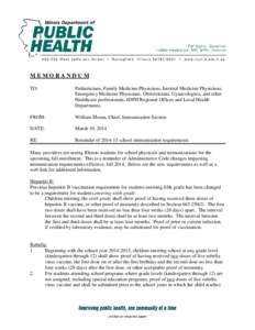 Illinois Department of Public Health Reminder of[removed]School Immunization Requirements