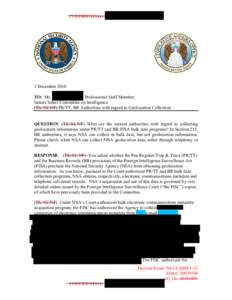 CONFIDENTIAL//  1 December 2010 TO: Mr. Professional Staff Member, Senate Select Committee on Intelligence