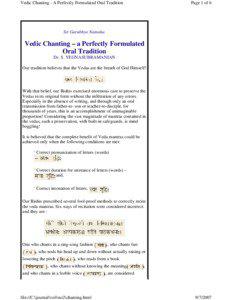 Vedic Chanting - A Perfectly Formulated Oral Tradition  Page 1 of 6