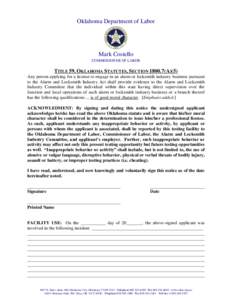 Oklahoma Department of Labor  Mark Costello COMMISSIONER OF LABOR  TITLE 59, OKLAHOMA STATUTES, SECTION[removed]A)(5)