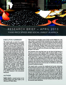 R e s e a r c h br i e f N oResearch Brief – April 2013 FOOD PRICE SPIKES AND SOCIAL UNREST IN AFRICA  Executive Summary