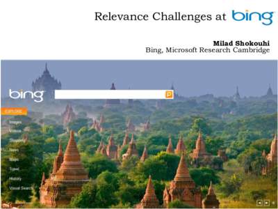 Relevance Challenges at Milad Shokouhi Bing, Microsoft Research Cambridge Cranfield Information Retrieval