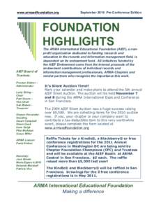 www.armaedfoundation.org  September 2010 Pre-Conference Edition FOUNDATION HIGHLIGHTS