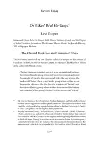 Review Essay  On Etkes’ Ba>al Ha-Tanya*