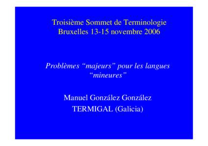 Troisième Sommet de Terminologie Bruxelles[removed]novembre 2006 Problèmes “majeurs” pour les langues “mineures” Manuel González González