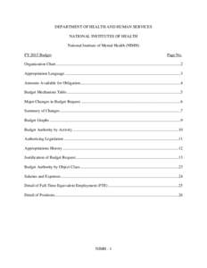 DEPARTMENT OF HEALTH AND HUMAN SERVICES NATIONAL INSTITUTES OF HEALTH National Institute of Mental Health (NIMH) FY 2015 Budget  Page No.