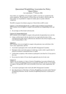 Queensland Weightlifting Association Inc Policy Guest Lifters Last amendment: 7th February 2006 Guest Lifters are weightlifters who participate in QWA events but are excluded from the actual competition. The performances