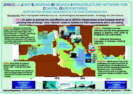 JERICO : A JOINT EUROPEAN RESEARCH INFRASTRUCTURE NETWORK FOR COASTAL OBSERVATORIES SUPPORTING MARINE RESEARCH IN THE MEDITERRANEAN SEA Keywords: Pan-european Infrastructure, technologies harmonisation, strategy for the 