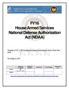 FY16 House Armed Services National Defense Authorization Act (NDAA)  Analysis of H.R. 1735, the National Defense Authorization Act for Fiscal Year