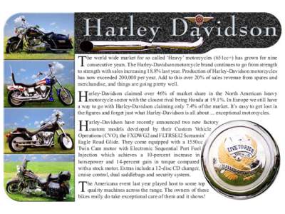T  he world wide market for so called ‘Heavy’ motorcycles (651cc+) has grown for nine consecutive years. The Harley-Davidson motorcycle brand continues to go from strength to strength with sales increasing 18.8% last