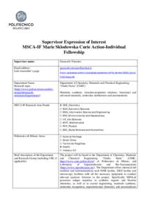 Supervisor Expression of Interest MSCA-IF Marie Sklodowska Curie Action-Individual Fellowship Supervisor name:  Giancarlo Terraneo