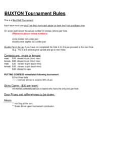 BUXTON Tournament Rules This is a Best Ball Tournament. Each team must use one Tee-Shot from each player on both the Front and Back nine. On score card record the actual number of strokes (shots) per hole. (Please no plu