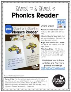 Short a & Short e  Phonics Reader What’s Inside: *Short a/Short e Reader (color) featuring the sight words into and